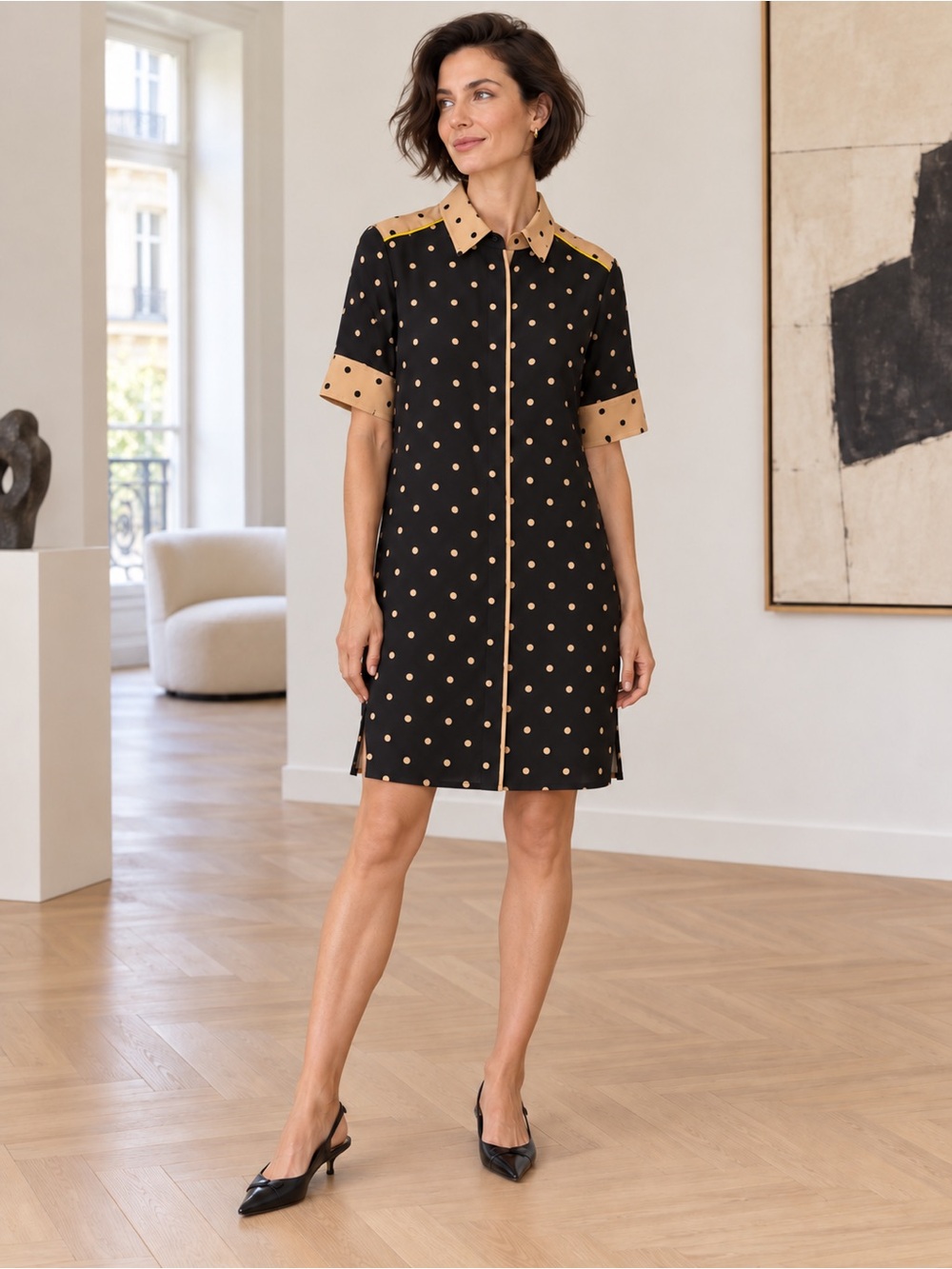 Escada Sport Polka Dot Contrast Midi Shirt Dress EU 34 XS